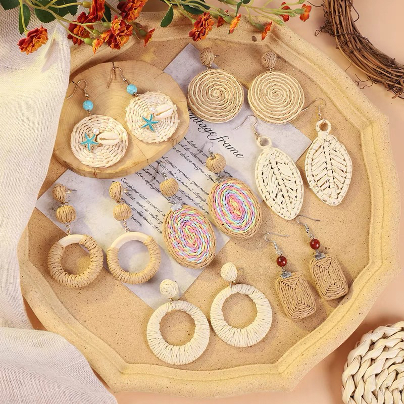 Bông Tai / Khuyên Tai Cói Cao Cấp Boho Vintage Thời Trang Nữ Du Lịch 2024