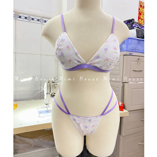 Set bộ đồ lót thô cotton hoa tím dễ thương - Handmade by Mimi house