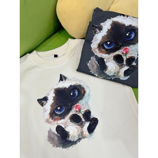 Áo thun Baby tee in hình mèo hoa hồng cổ điển 100% Cotton