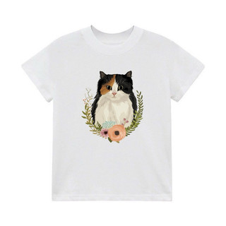 Áo Baby tee in hình mèo Tam thể cổ điển vòng hoa 100% Cotton