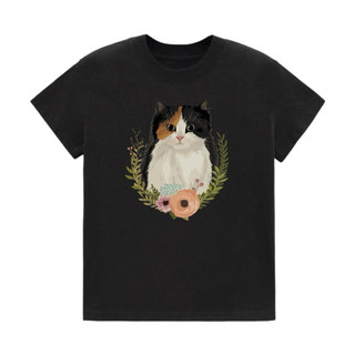 Áo Baby tee in hình mèo Tam thể cổ điển vòng hoa 100% Cotton