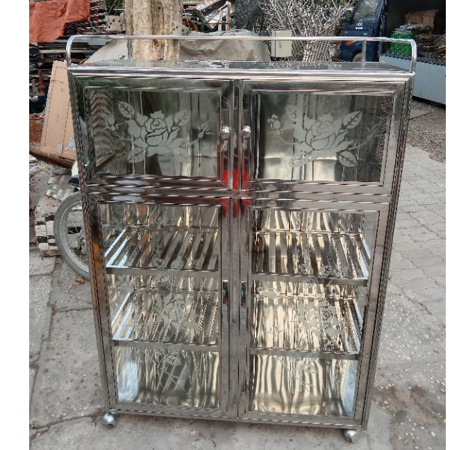 Tủ kính đựng chén inox 201,dày dặn có gắn bánh xe.Kích thước 40x100cm ...