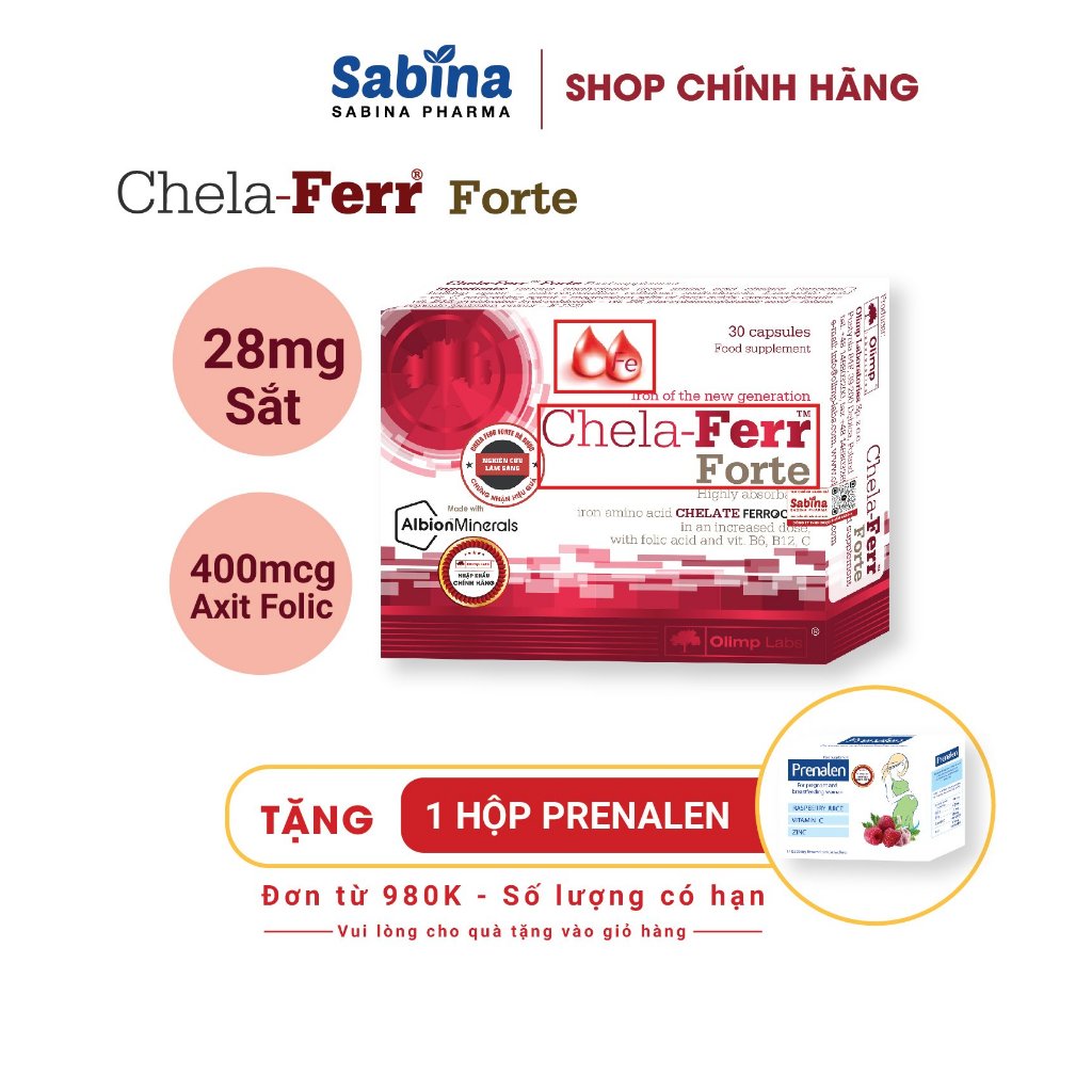 [Chính hãng] Sắt Chela-Ferr® Forte (Olimp Labs) 28mg sắt –Viên sắt cho bà bầu hỗ trợ bổ sung và dễ hấp thu sắt 30 viên,