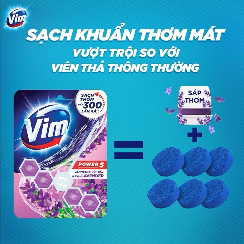 Viên Treo Bồn Cầu VIM POWER 5 sạch khuẩn thơm mát 55g/viên