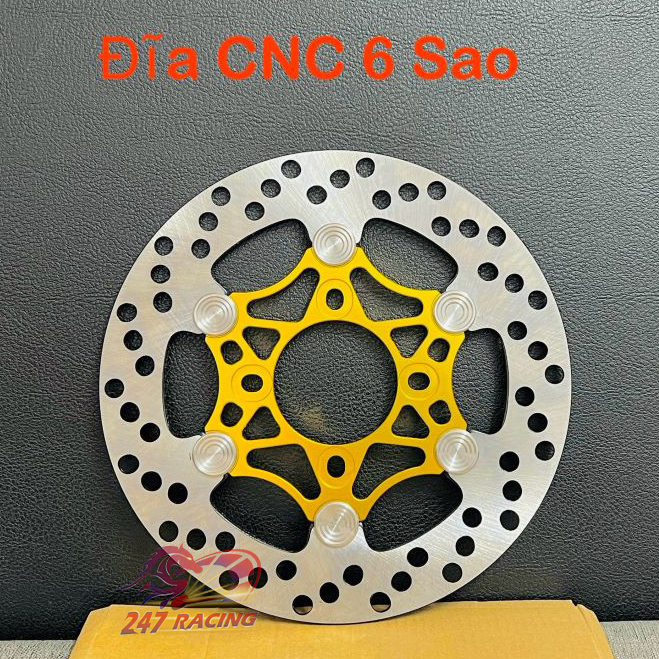 Đĩa Thắng trước kiểu 220mm lòng Nhôm CNC 6 SAO 4 lỗ gắn xe máy Sirius Wave Dream Exciter....