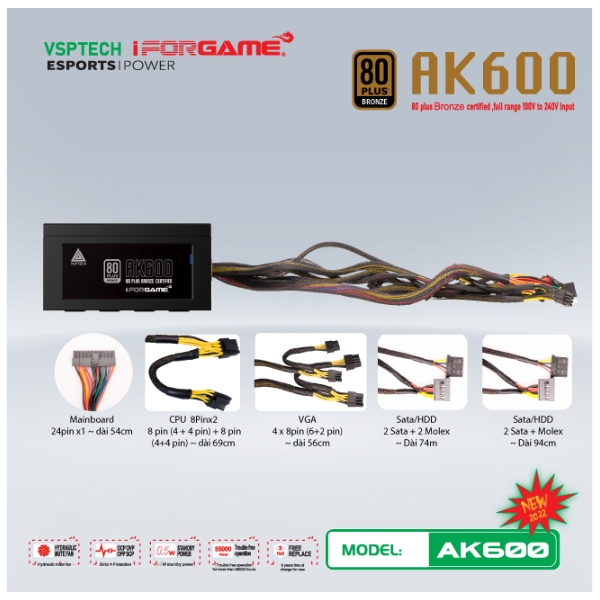 Nguồn máy tính VSPTECH AK600 I600W Chuẩn 80 Plus Bronze | Shopee Việt Nam