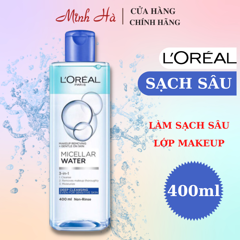 Ảnh Nước tẩy trang Loreal Paris Micellar Water 3-in-1 400ml không chứa cồn làm sạch và mềm da 4