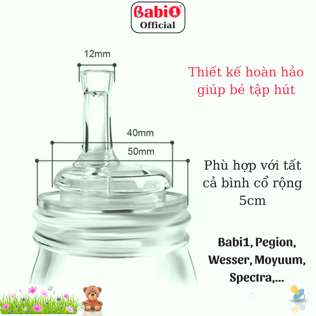 Ống Tập Hút Babi 1 Chống Sặc Silicon Cho Bình Cổ Rộng
