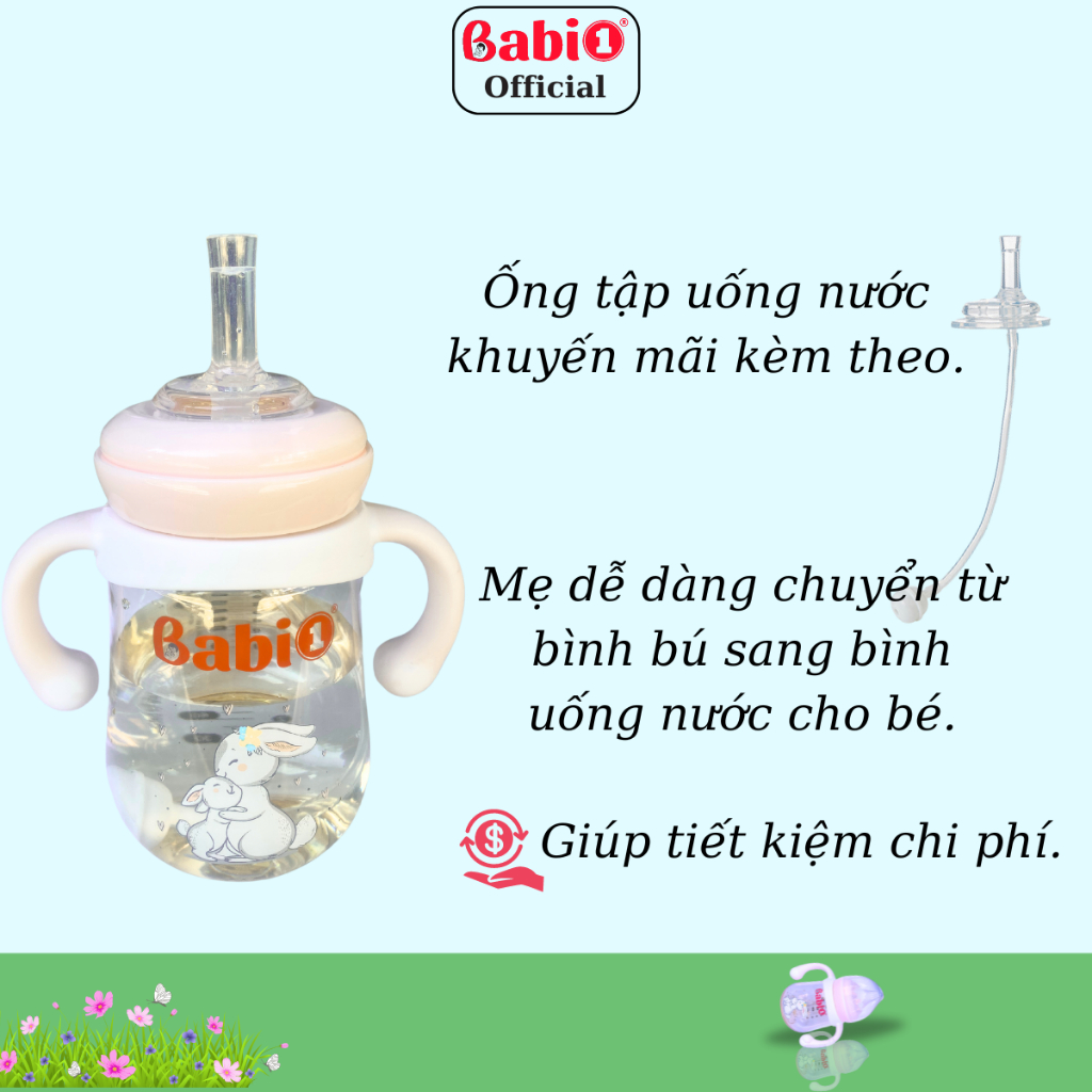 Ống Tập Hút Babi 1 Chống Sặc Silicon Cho Bình Cổ Rộng