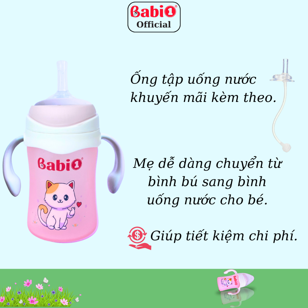 Ống Tập Hút Babi 1 Chống Sặc Silicon Cho Bình Cổ Rộng