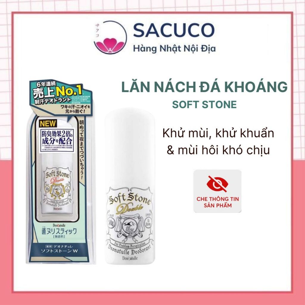 [Chuẩn Nhật] Lăn Nách Khử Mùi Đá Khoáng Soft Stone 20g Trắng Nội Địa Nhật Bản Bản Mới