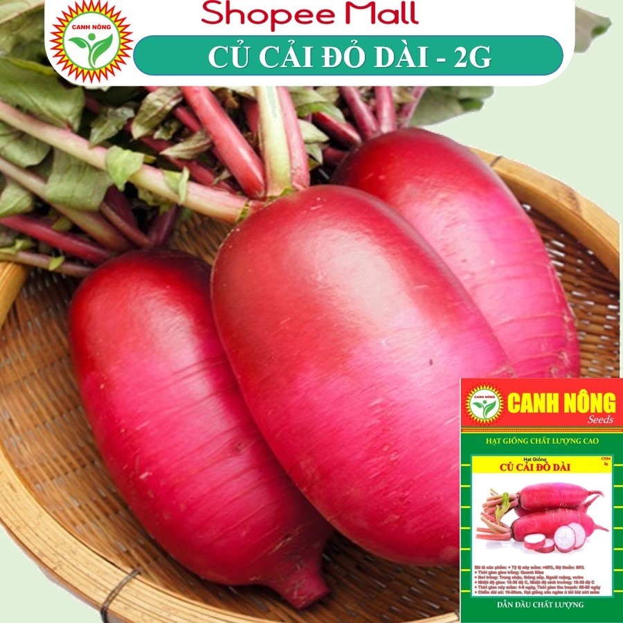Hạt giống Củ Cải Đỏ Dài (2g~200 hạt) giống củ dài, giòn, ngọt, trồng quanh năm - Hạt giống CANH NÔNG