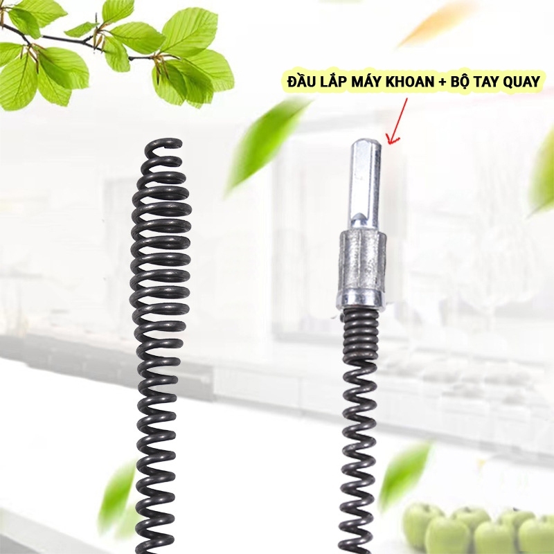 Dây Thông Tắc Cống,Thông Bồn Cầu Lò Xo Thép Mangan Không Gỉ Siêu Bền 3M-20M - Lắp Cùng Máy Khoan Pin