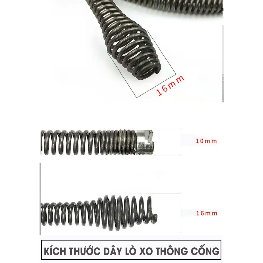 Dây Thông Tắc Cống,Thông Bồn Cầu Lò Xo Thép Mangan Không Gỉ Siêu Bền 3M-20M - Lắp Cùng Máy Khoan Pin