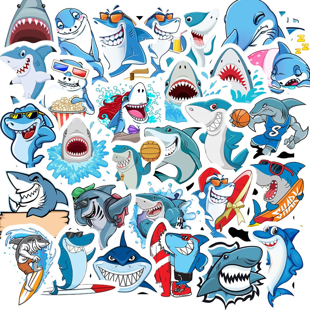 Set 50 Sticker Hình CÁ MẬP CUTE – Decal Trang Trí Xe - Laptop - Nón Bảo ...