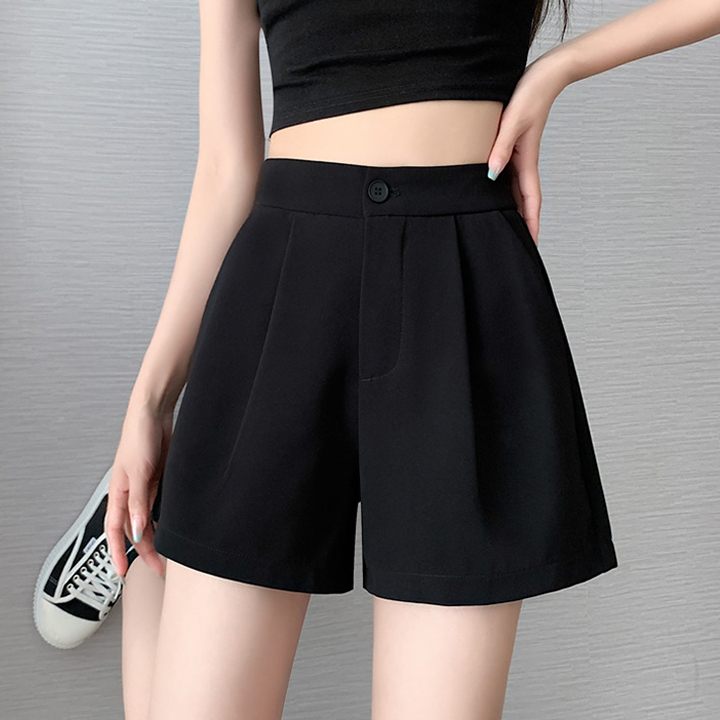 Ảnh Quần short nữ lưng thun chất đũi ống rộng trơn đen, trắng THOCA HOUSE quần ngắn freesize dáng Hàn 2