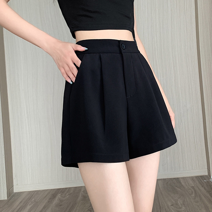 Ảnh Quần short nữ lưng thun chất đũi ống rộng trơn đen, trắng THOCA HOUSE quần ngắn freesize dáng Hàn 3