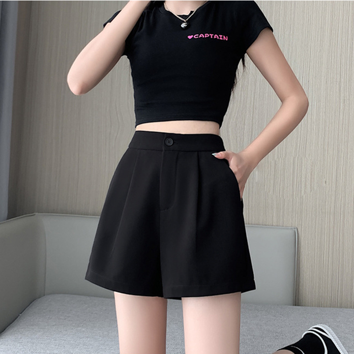 Ảnh Quần short nữ lưng thun chất đũi ống rộng trơn đen, trắng THOCA HOUSE quần ngắn freesize dáng Hàn 4