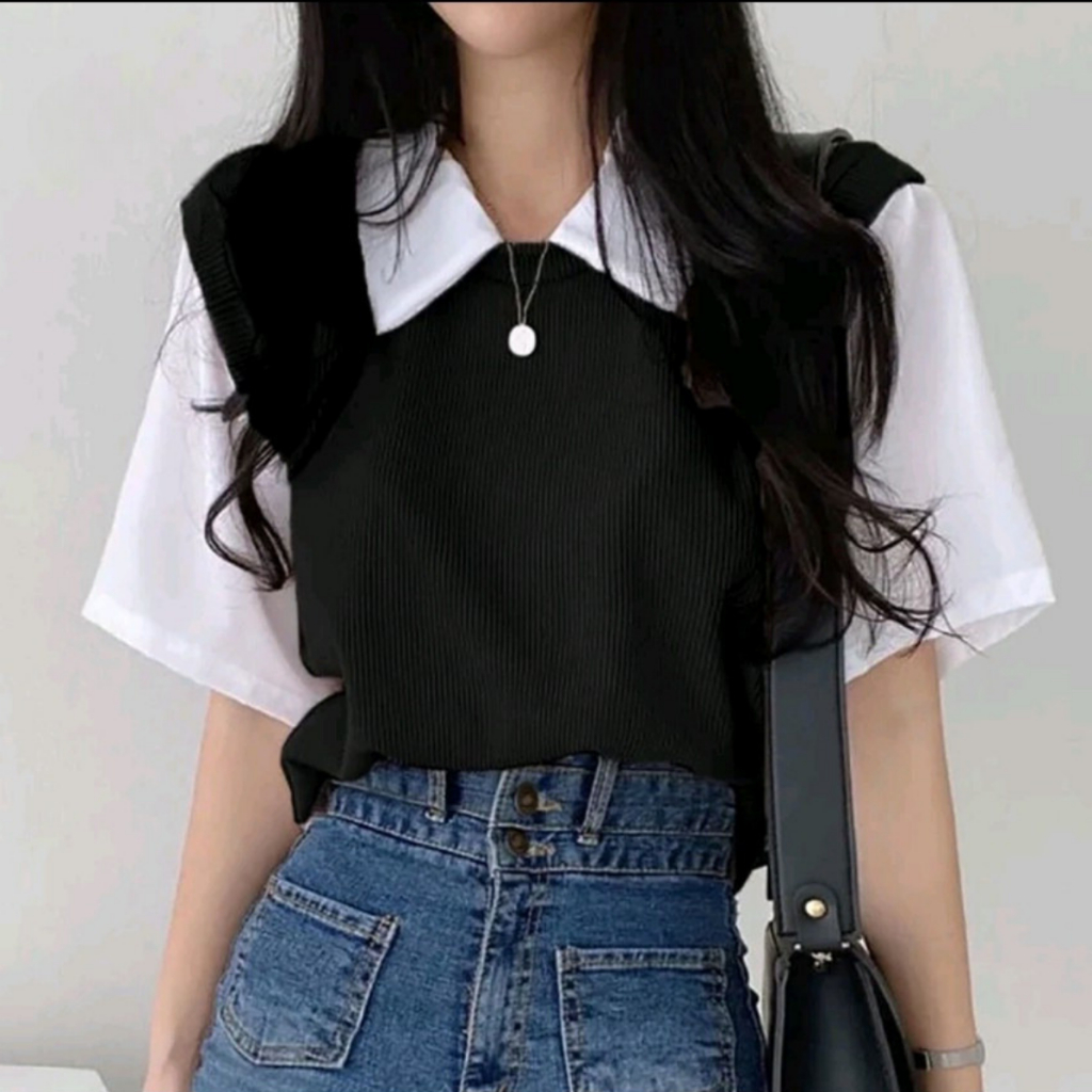 Bigsize 45-100KG Áo Polo Tay Ngắn Giả 2 Lớp Tay Ngắn Dáng Rộng Cho Nữ - MÃ 13