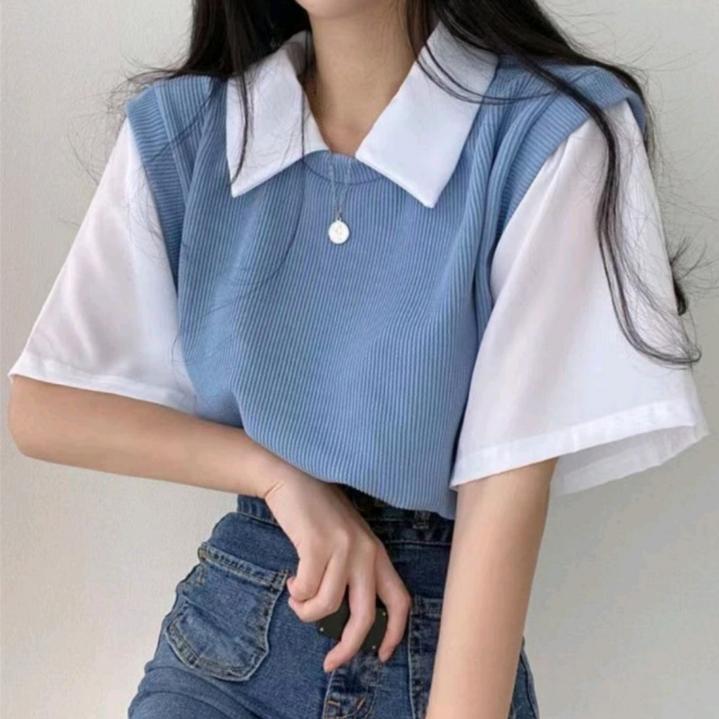 Bigsize 45-100KG Áo Polo Tay Ngắn Giả 2 Lớp Tay Ngắn Dáng Rộng Cho Nữ - MÃ 13