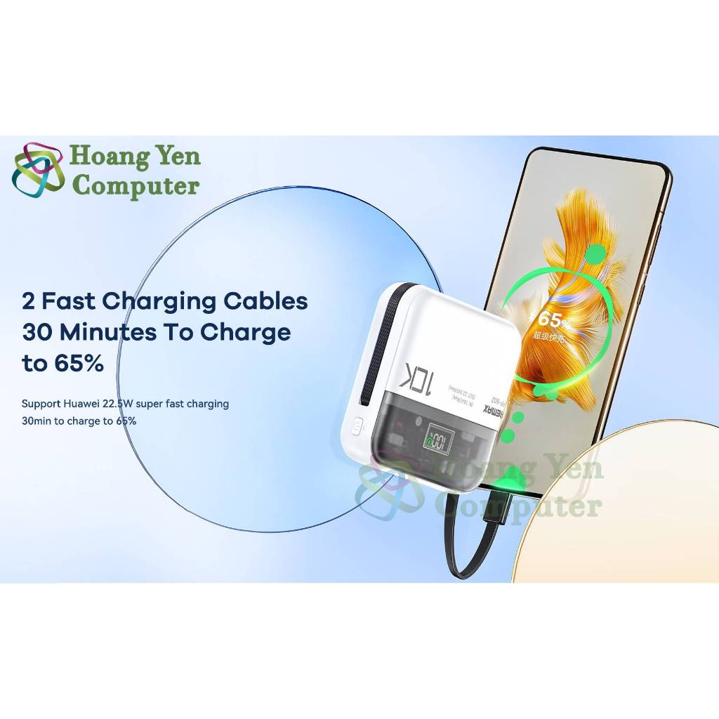 Sạc Dự Phòng Mini Remax RPP-602 10000Mah (Sạc Nhanh QC3.0, VOOC 2.0, PD20W), Tích Hợp Cáp Sạc - BH 1 Năm