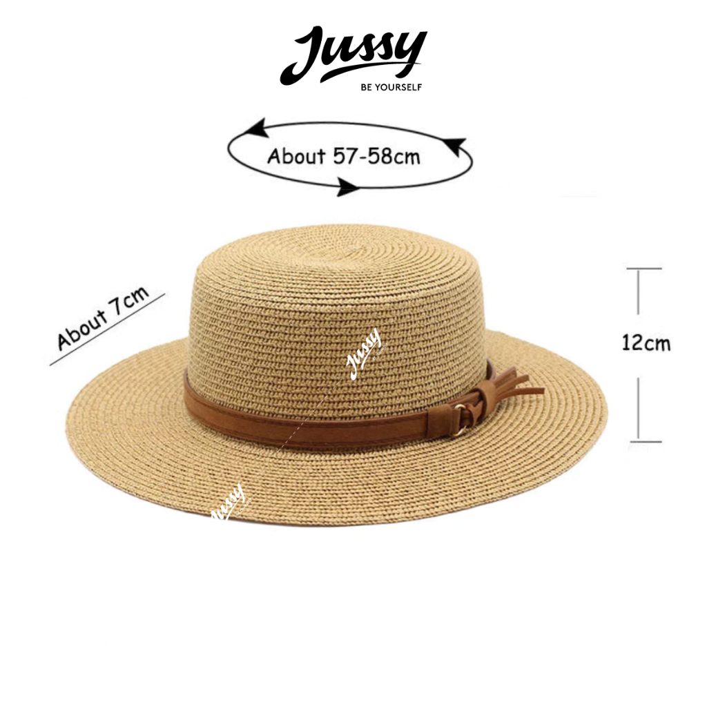Mũ Cói Boater Nơ Da Pu Cao Cấp JCB09 Jusy Fashion Nón Cói Rộng Vành Phối Đai Nơ Xinh Xắn Form Chuẩn Đẹp