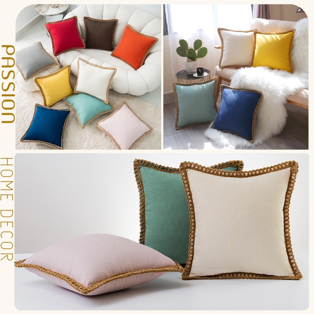 Vỏ Gối Tựa Lưng Gối sofa Bố Dày Viền Sợi Gai Dầu Phong Cách Âu Mỹ