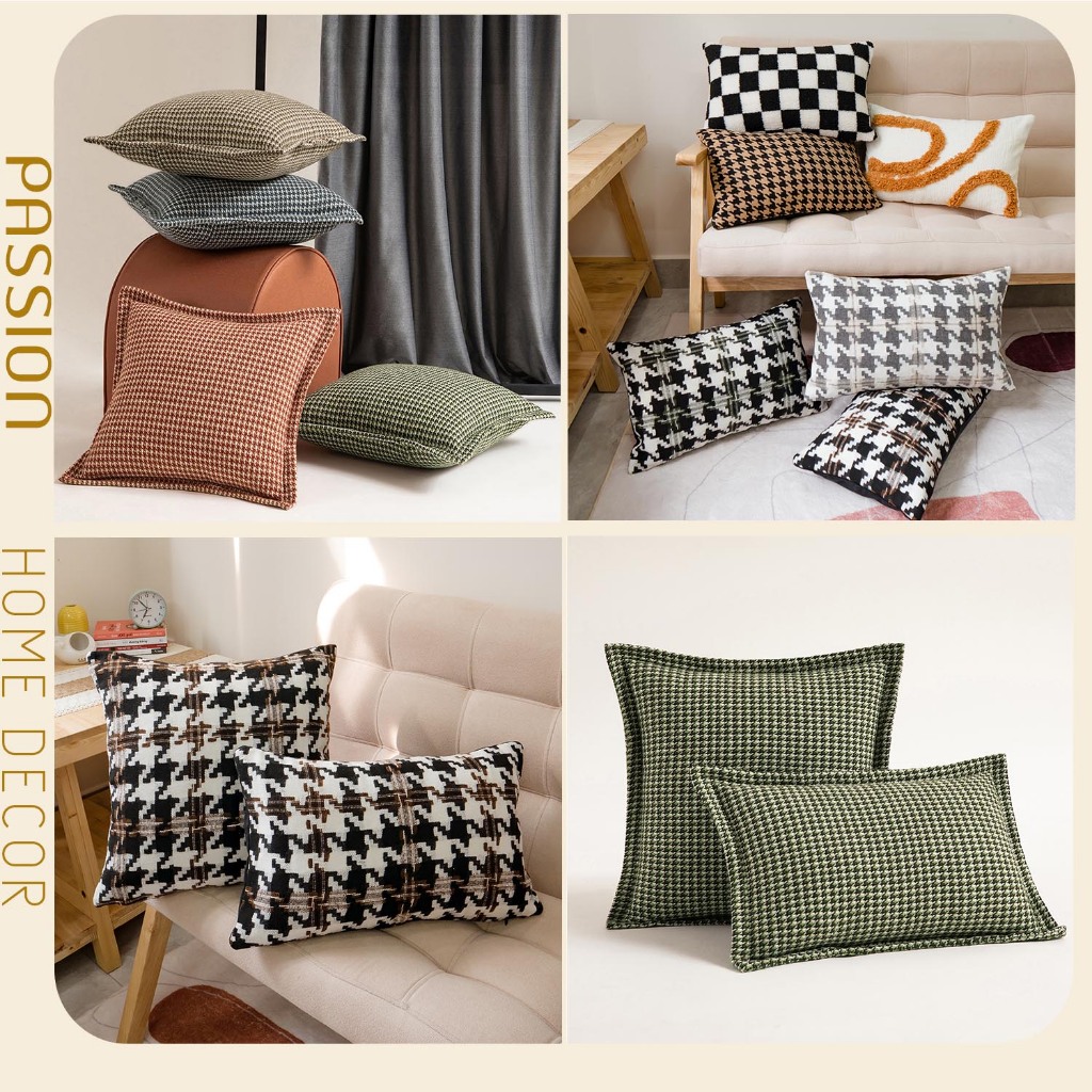 Vỏ Gối Tựa Lưng Sofa Lông Len Dệt Họa Tiết Houndstooth Sang Trọng Passion