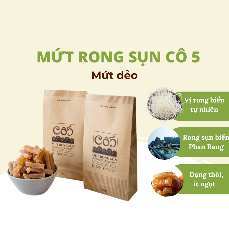 Mứt rong sụn Cô 5, vị rong biển tự nhiên, gói giấy dạng thỏi, rong sụn ...
