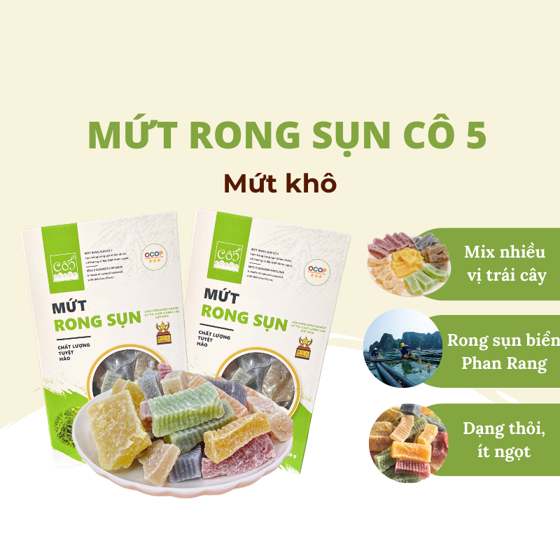 Mứt rong sụn Cô 5, vị rong biển mix 5 vị trái cây dạng thỏi rong sụn ...
