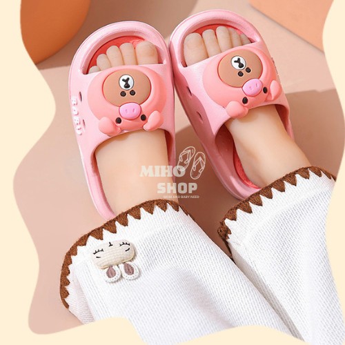 Dép quai ngang hoạt hình hổ heo ếch mềm êm chân chống trượt cho bé trai bé gái