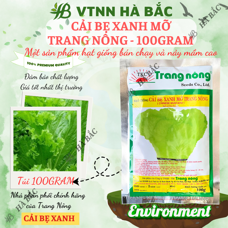 Hạt giống Cải xanh Trang Nông (100gram), hạt giống nảy mầm tốt, năng suất cao, trông quanh năm - Hạt giống Hà Bắc