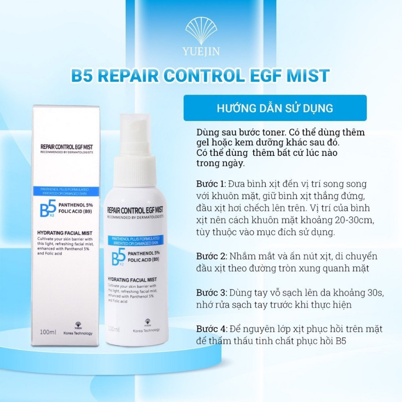 Serum B5 Yuejin B5 Mist 100ml dạng xịt dưỡng da, cấp ẩm, phục hồi làm dịu ngăn ngừa hình thành nhân mụn IS179