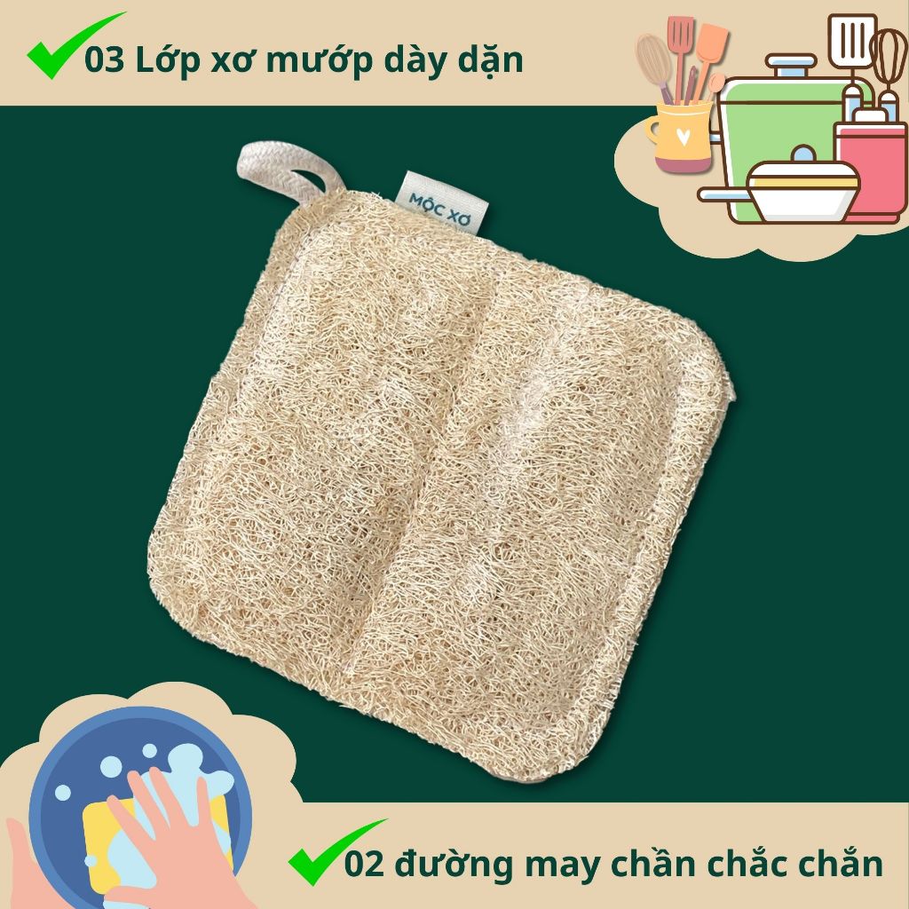 Miếng Rửa Chén Xơ Mướp Cỡ Lớn Hình Vuông - Miếng Chùi Nồi - Miếng Rửa Bát - Xơ Mướp Tắm Tẩy Da chết