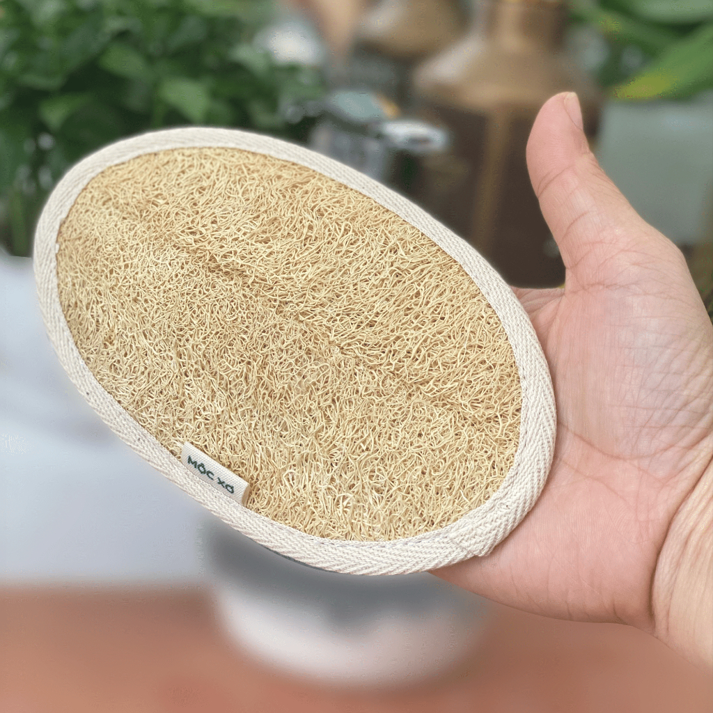 Bông Tắm Mộc Xơ với xơ Mướp Tự Nhiên Cỡ Lớn, xơ Mướp Tắm Tẩy Tế Bào Chết, Chà Lưng, Xuất Khẩu