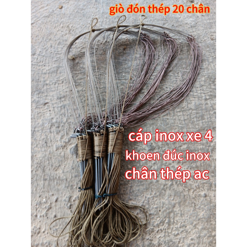 giò bẫy gà rừng khoen đúc inox cáp inox xe 4 1 bộ 20 chân