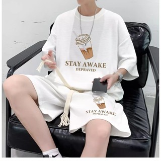 Bộ Quần Áo Tay Ngắn Mùa Hè Trà Sữa Stay A Wakea  Sành Điệu, Set Đồ Nam Nữ Chất Liệu Cotton Siêu Thấm Hút 2026