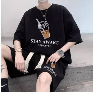 Bộ Quần Áo Tay Ngắn Mùa Hè Trà Sữa Stay A Wakea  Sành Điệu, Set Đồ Nam Nữ Chất Liệu Cotton Siêu Thấm Hút 2026