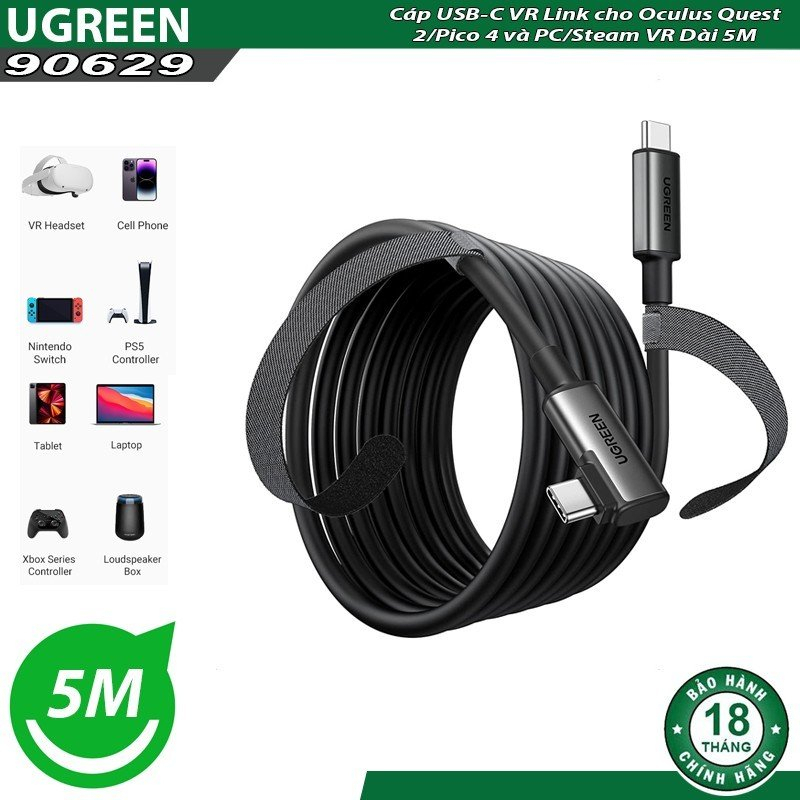 Cáp Ugreen 90629 Type-C bẻ góc 90 độ dài 5m, tốc độ 5Gbps, chất lượng cao, kết nối USB Type-C. | BigBuy360 - bigbuy360.vn