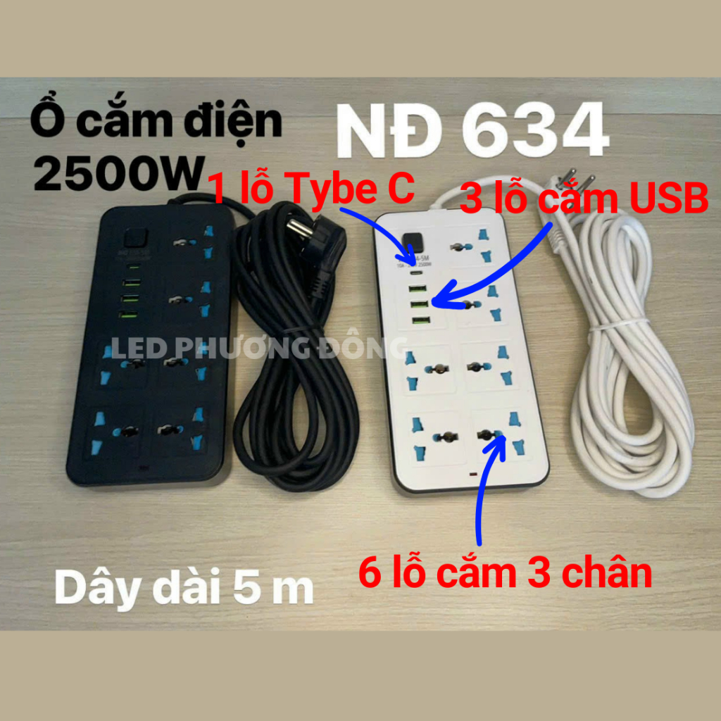 Ổ Cắm Điện Thông Minh USB Type C Cao Cấp Chân cắm đa năng NĐ 633/NĐ 634