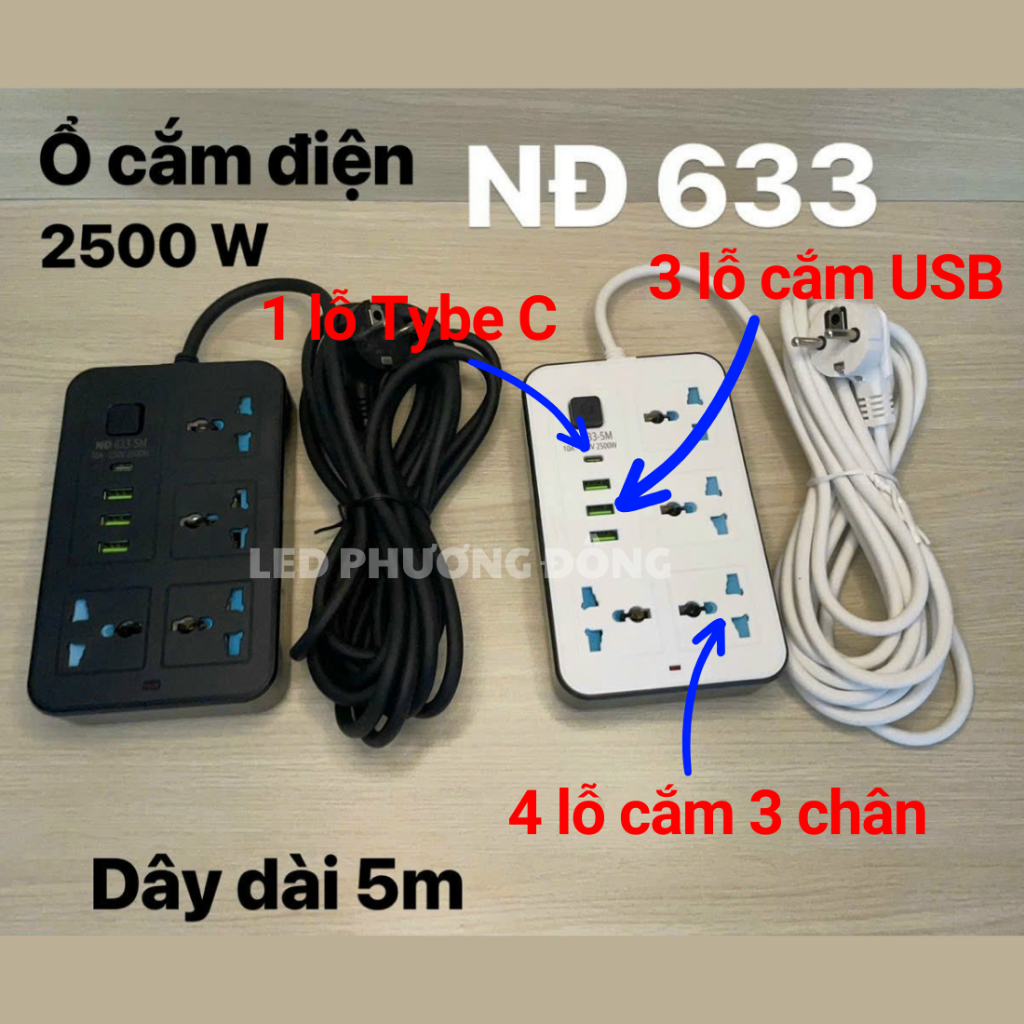 Ổ Cắm Điện Thông Minh USB Type C Cao Cấp Chân cắm đa năng NĐ 633/NĐ 634