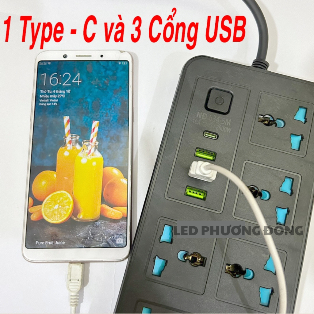 Ổ Cắm Điện Thông Minh USB Type C Cao Cấp Chân cắm đa năng NĐ 633/NĐ 634