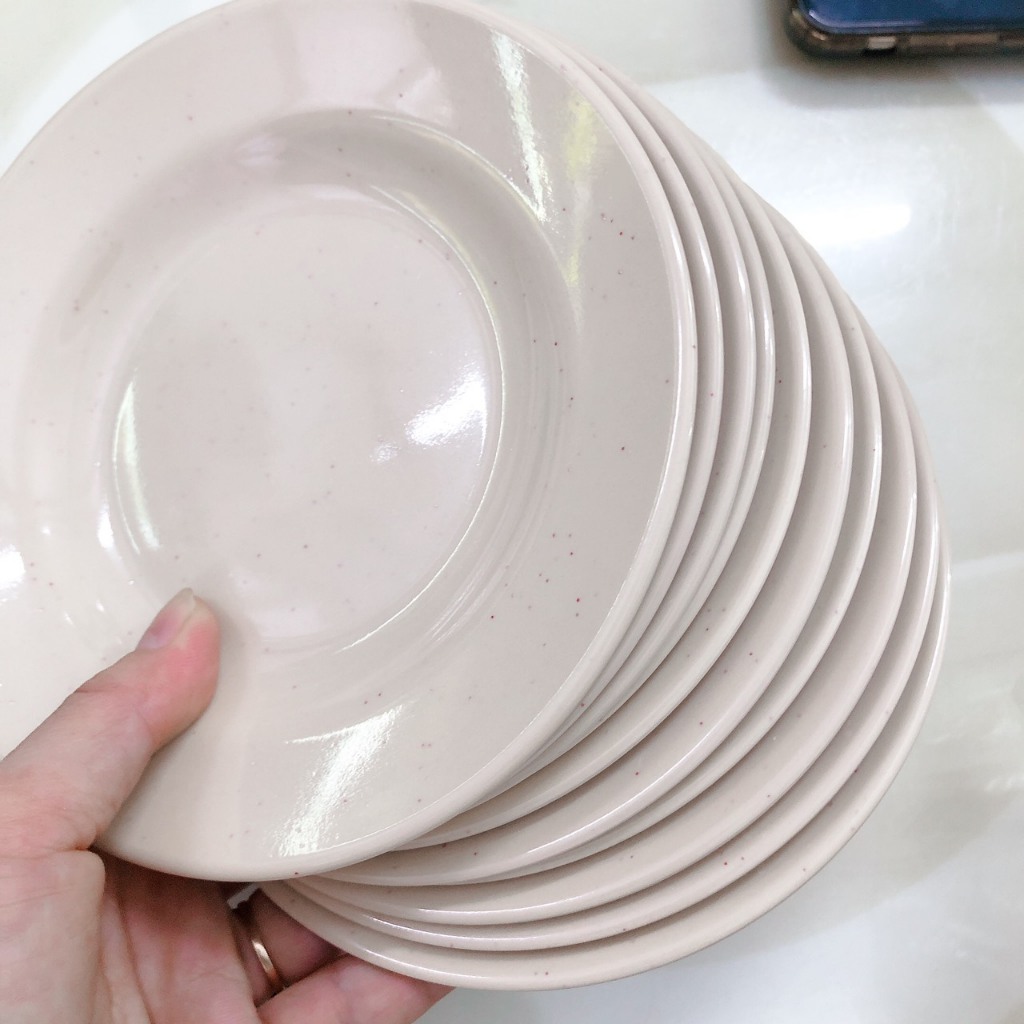 Set 10 dĩa tròn cạn kích thước (15.0 x 1.4 cm) dùng để thức ăn phù hợp cho gia đình, hàng quán....Chén Nhựa melami