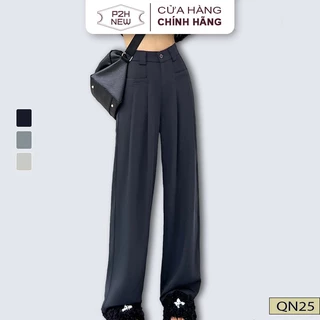 Quần Ống Suông Lưng Cao Nữ Ống Rộng Cài Khuy Có Chun Sau Phong Cách P2HNEW QN25
