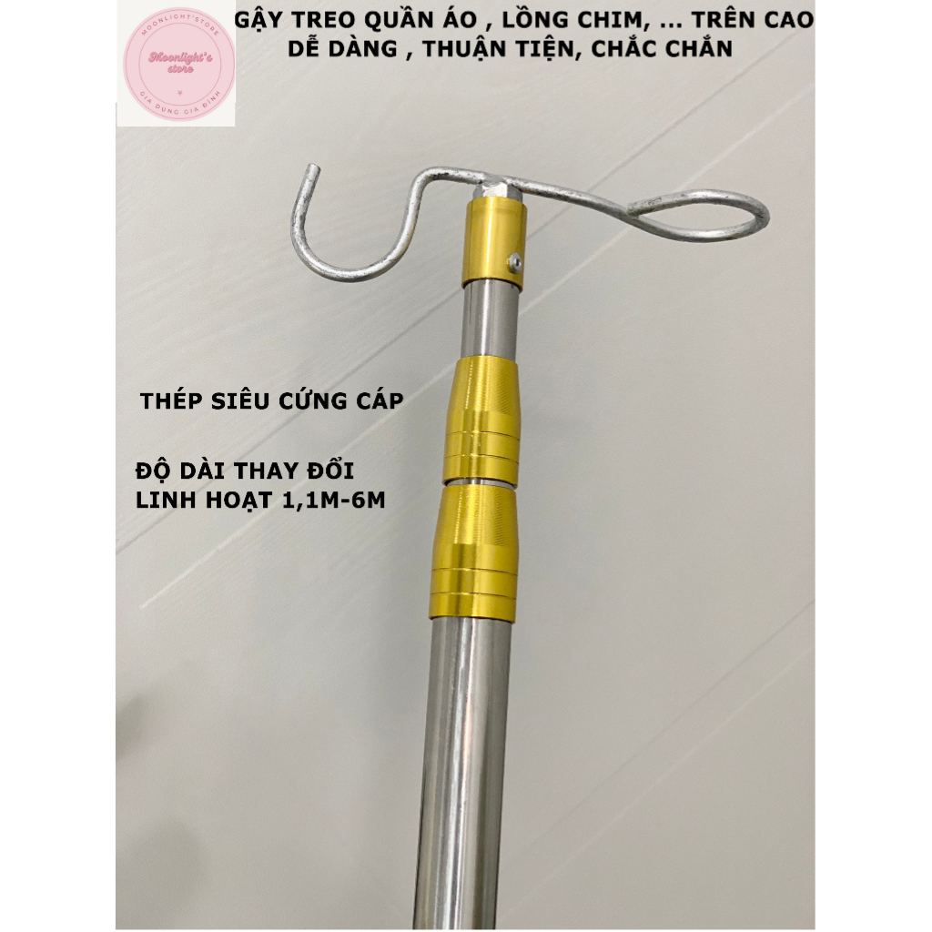 Gậy Sào Móc Treo Đa Năng Gắn Gậy Inox – Treo Lồng Chim, Phơi Quần Áo, Gắn Sào Dài 3m–9m đa năng