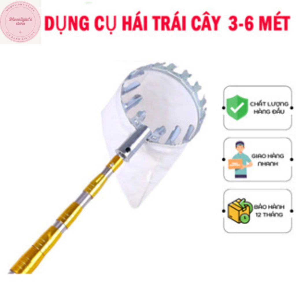 Gậy Hái Trái Cây Inox Siêu Chắc 3–8m – Sào Hái Quả Kèm Vợt Túi Vải 16cm, Dụng Cụ Làm Vườn Đa Năng