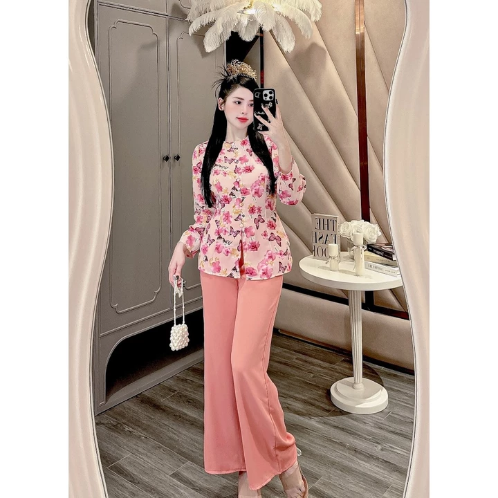 Đồ bộ áo bà ba nữ quần dài đồ bà ba nữ miền tây áo bà ba nữ set bà ba set bộ nữ bà ba tay lỡ vải gấm - cn103