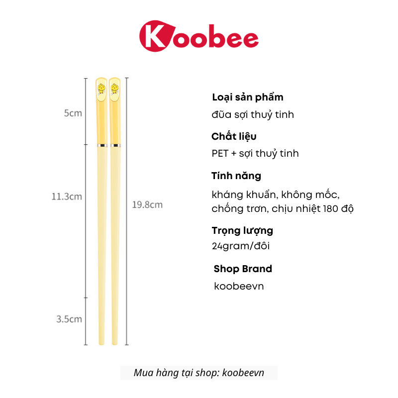 Đũa Trẻ Em Ngắn 19.8cm – Chất Liệu Sợi Thủy Tinh Cao Cấp, Không BPA, Kháng Khuẩn & Chịu Nhiệt Tốt | KOOBEE 016