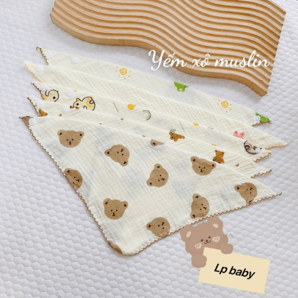 Set 5 Yếm xô Muslin Lp in họa tiết cho bé - 4 lớp cao cấp, mềm mại và đáng yêu cho bé Đậu Đậu Store Set 5 Yếm