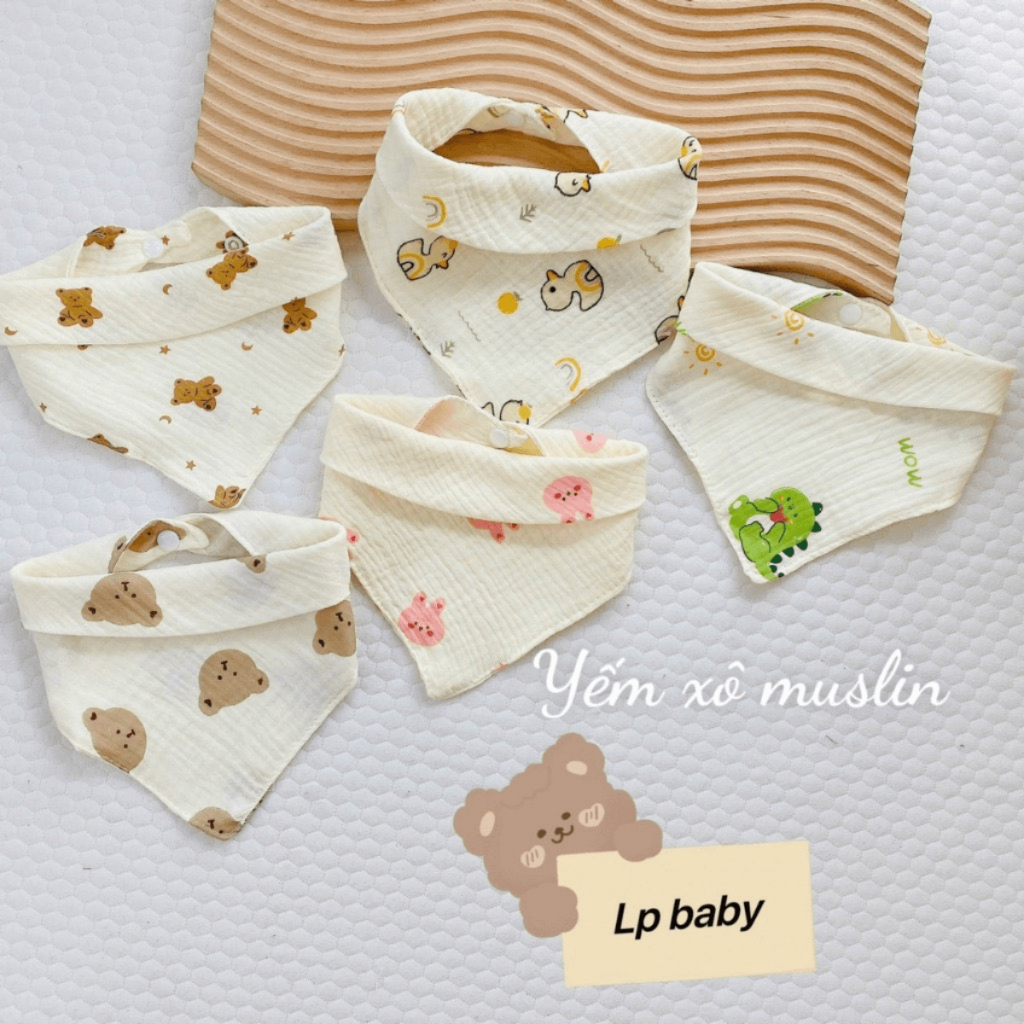 Set 5 Yếm xô Muslin Lp in họa tiết cho bé - 4 lớp cao cấp, mềm mại và đáng yêu cho bé Đậu Đậu Store Set 5 Yếm